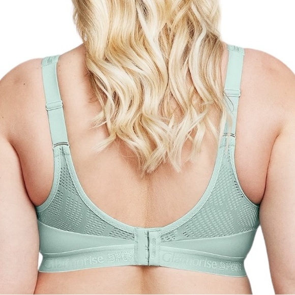 GLAMORISE SPORT no sweat mesh wirefree camo sports bra size 40G mint green NWOT - Picture 9 of 12